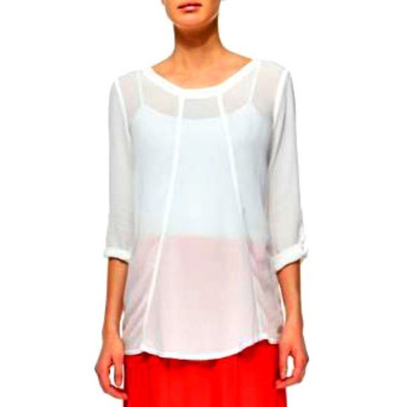 XCVI Semi-sheer Tab-sleeve Georgette Pullover Blouse - XS - Picture 1 of 11